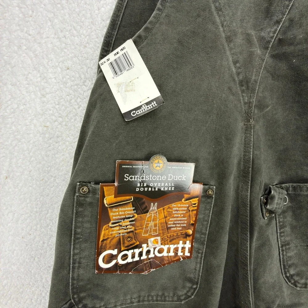Carhartt Sandstone Bib Overall Double Knee Men 32X30 R06 MOS Green NWT NOS